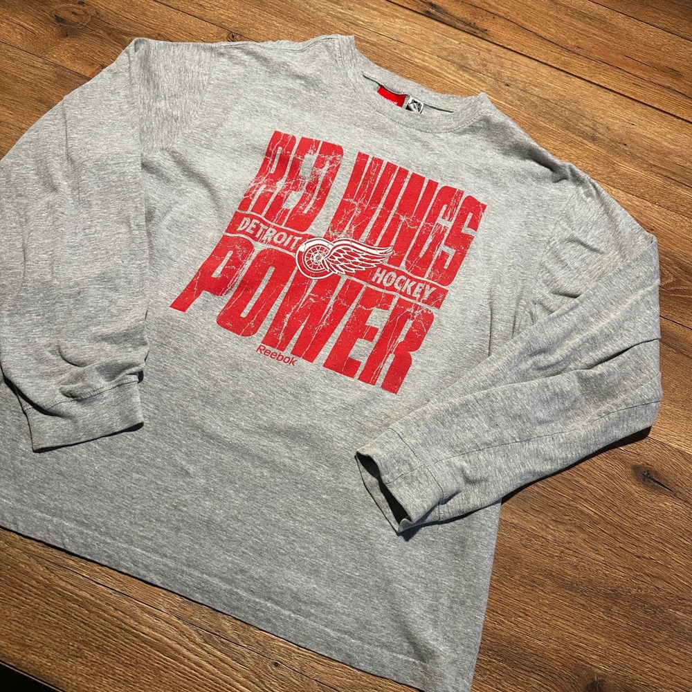 Reebok Gray Detroit Red Wings Hockey Power Shirt Mens 2XL